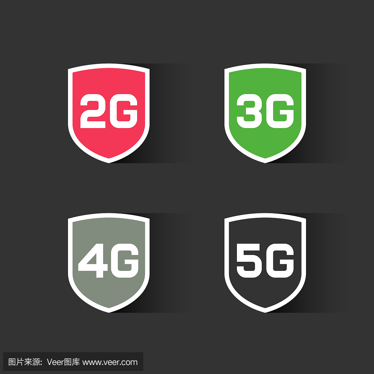 2G 3G 4G 5G技术的Web图标
