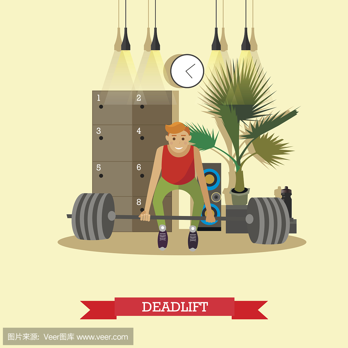 硬拉。男子在健身房锻炼身体。健康的生活方式