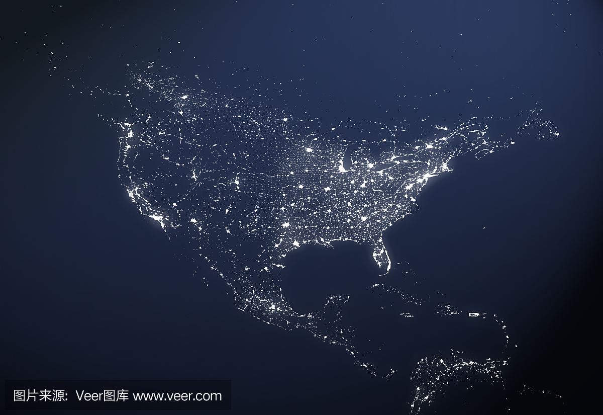 美国城市光地图