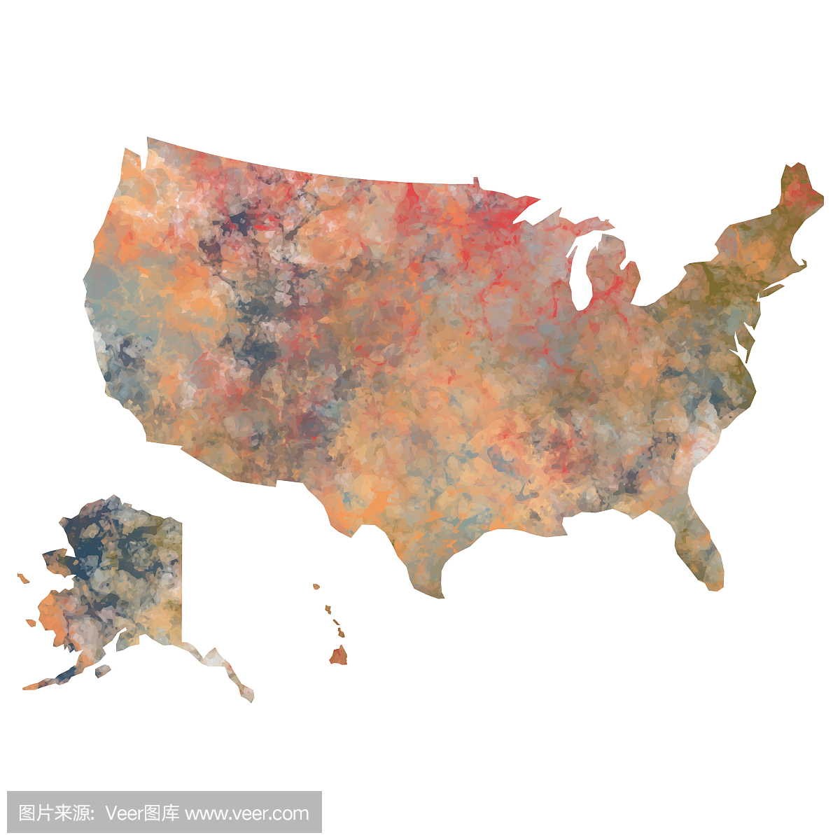 水彩美国地图
