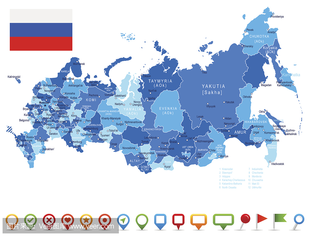 俄罗斯 - 地图和国旗插图