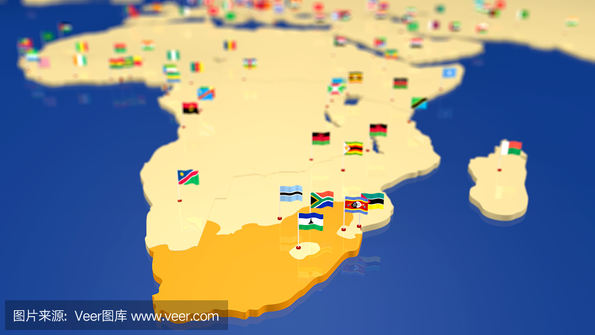 南非地图与国旗