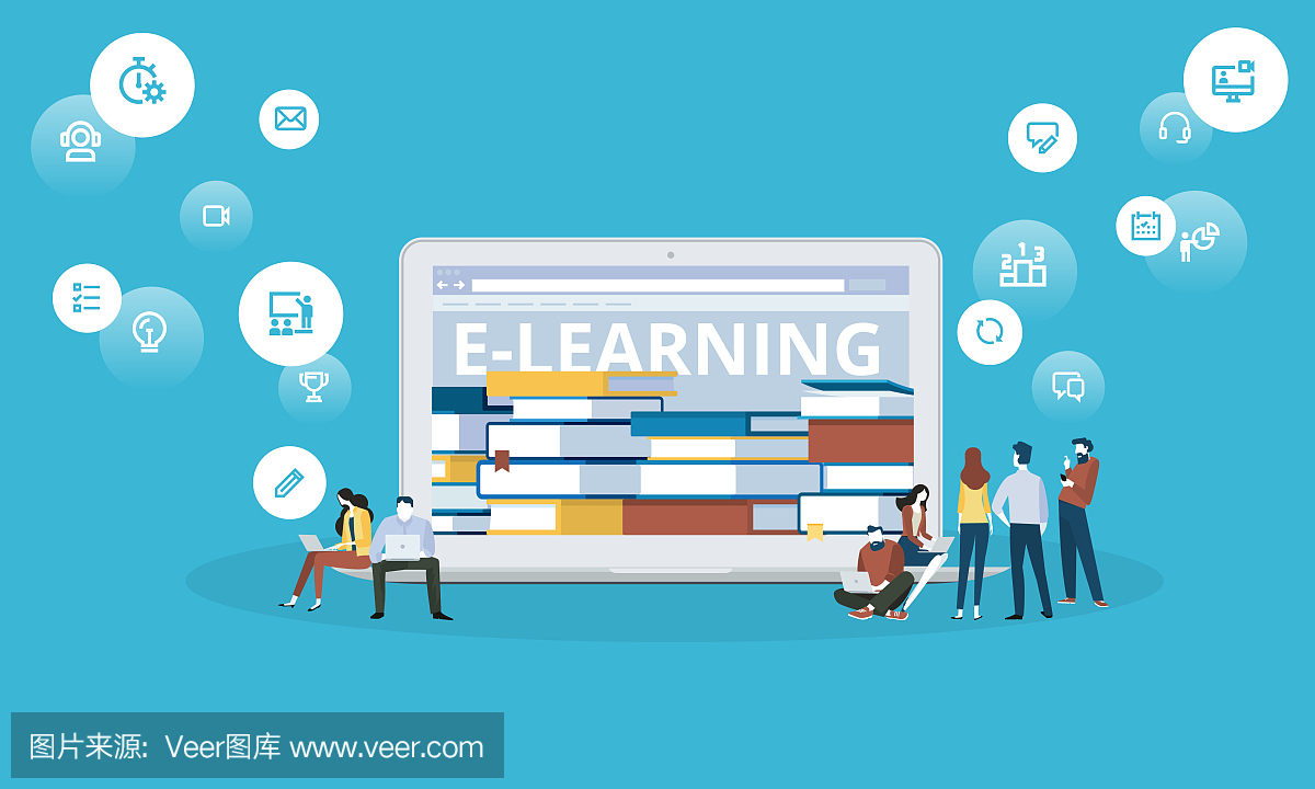 平面设计风格网络横幅电子学习,电子书,远程教