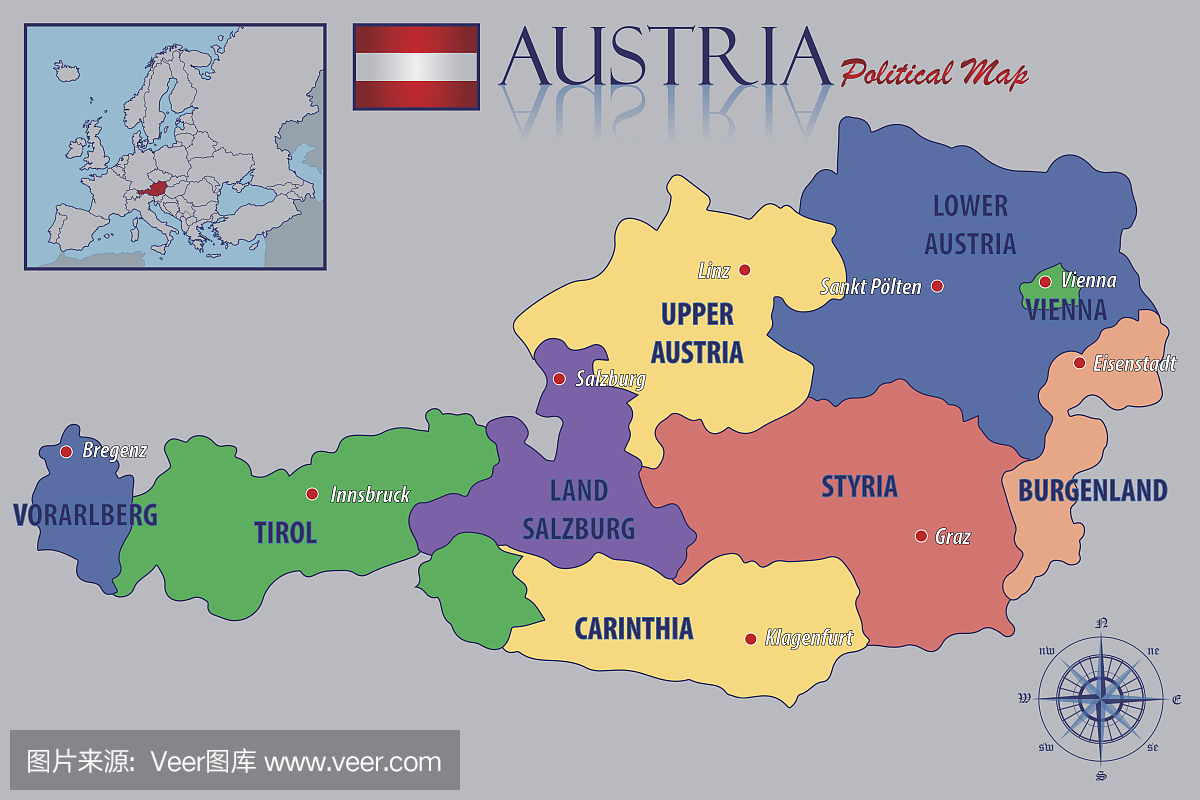 维也纳，有地标的奥地利旅行地图 向量例证. 插画 包括有 娱乐, 歌剧, 城市, 地理, 地标, 映射 - 136897983