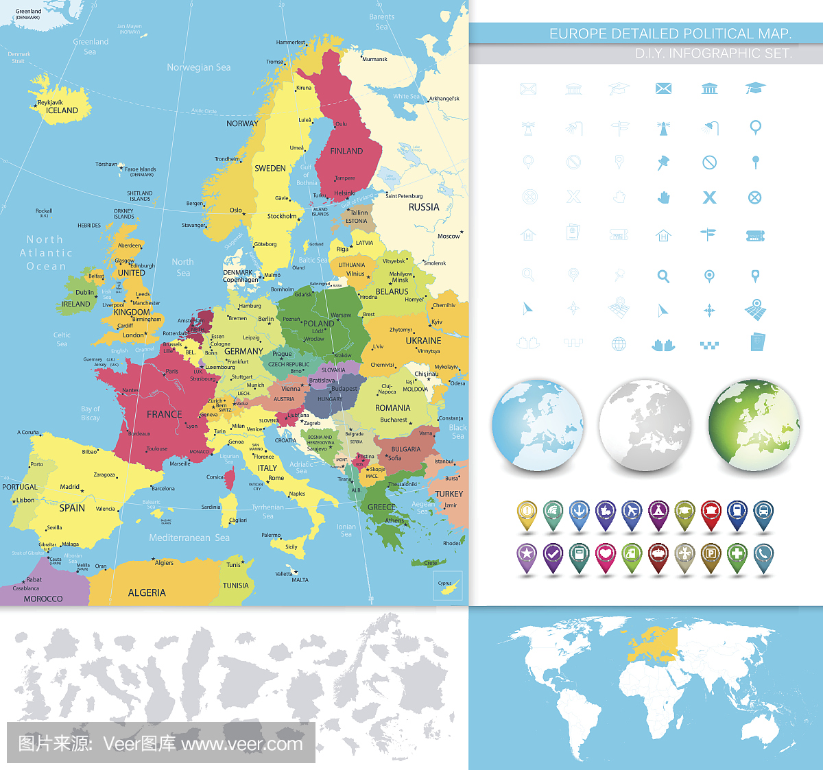 欧洲详细的政治地图