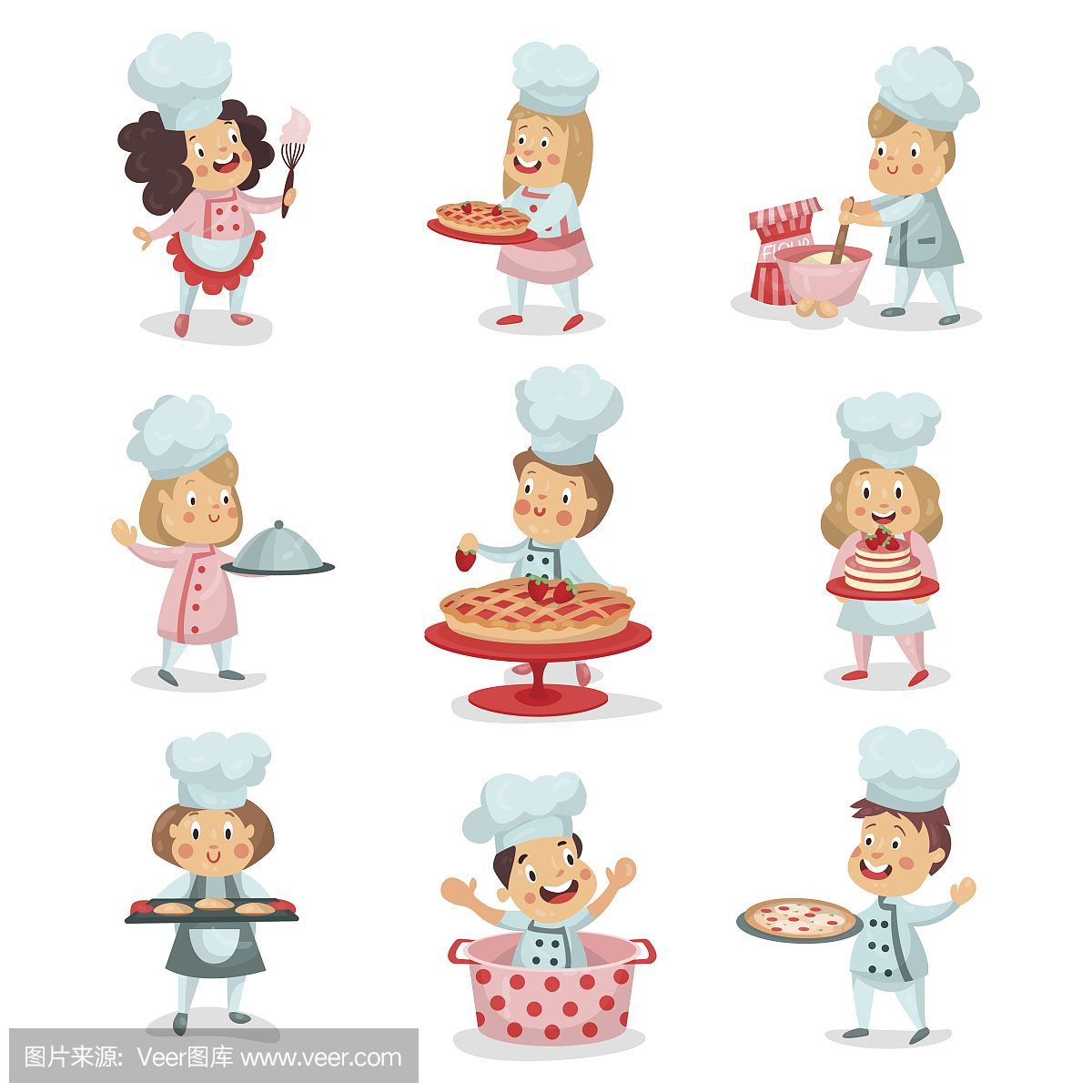 一套小食物美女厨师首席卡通烘焙小孩和烹饪详人物洛宁的图片