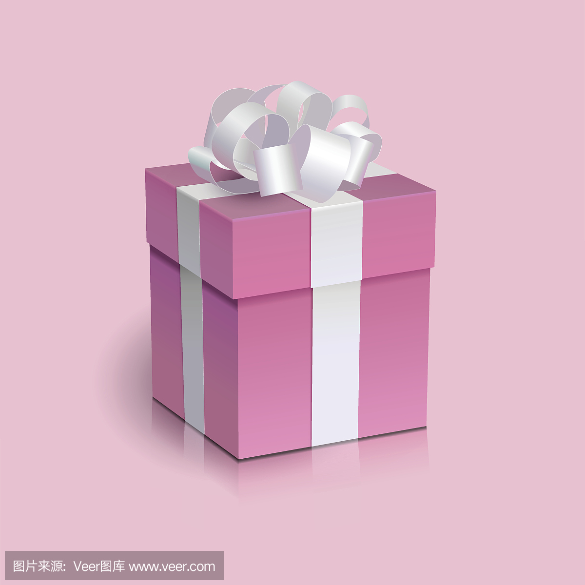 粉红色礼物盒与白色丝带蝴蝶结。