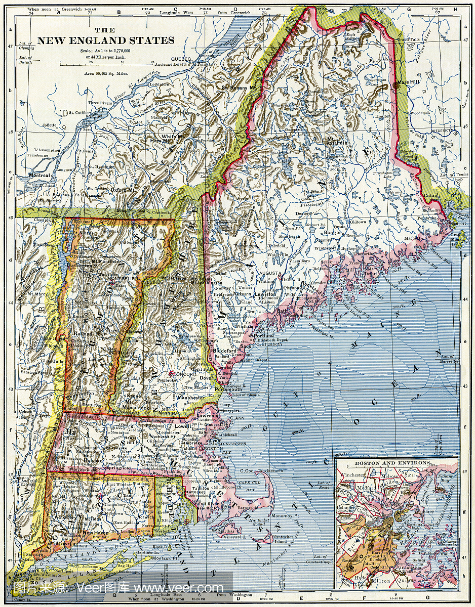 新英格兰美国地图1883