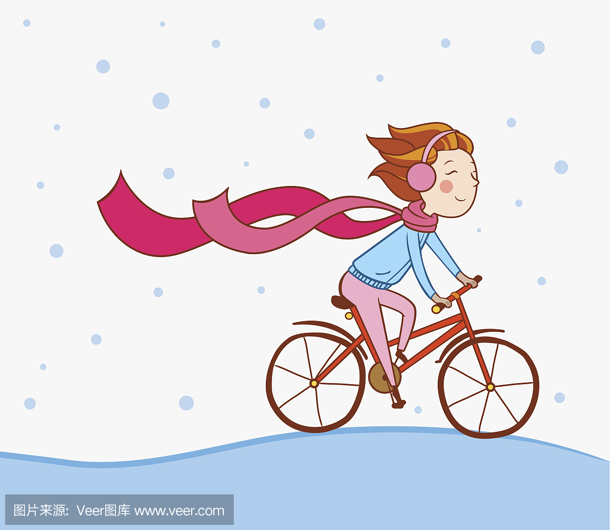 骑自行车的女孩,冬天的背景