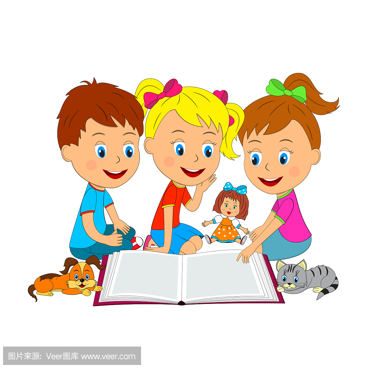 boy and girls are reading a book