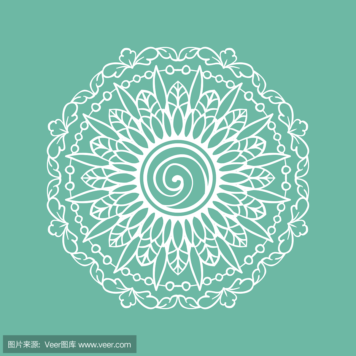 蓝色圆形观赏曼陀罗T恤印花设计的简单图案