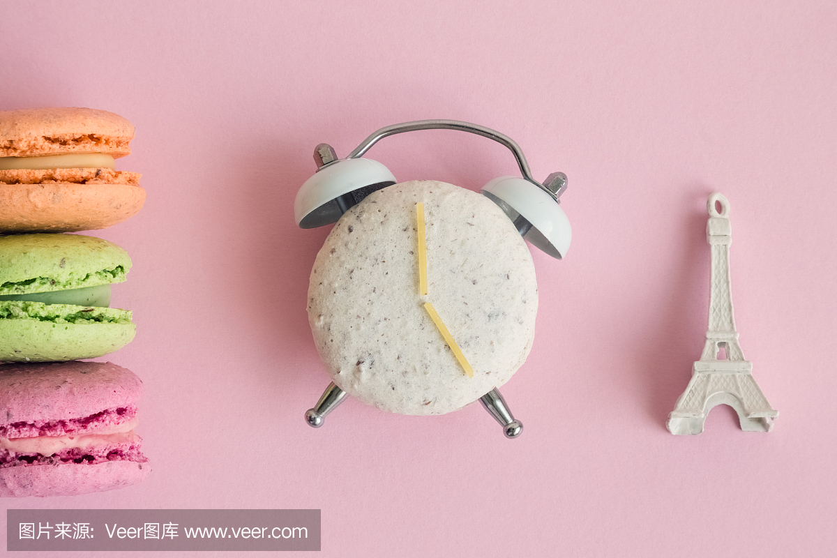 时间为蛋白杏仁饼干最小的抽象创意概念。