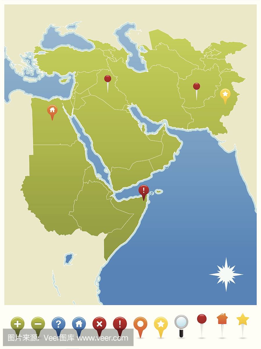 中东,北非,巴基斯坦和阿富汗GPS地图图标