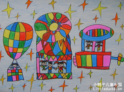幼儿园大班绘画作品:太空遨游,幼儿画画作品太-199kb