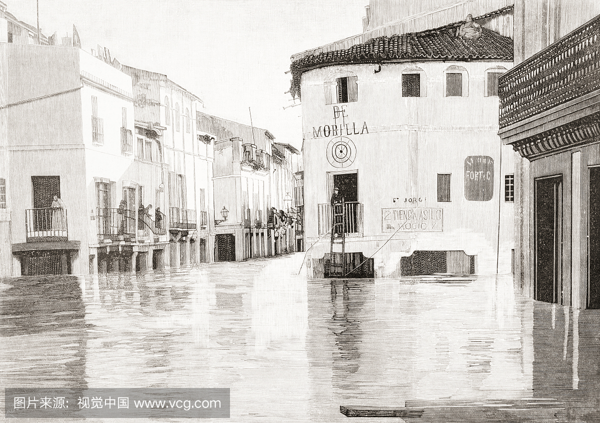 塞维利亚,西班牙。在1892年3月的可怕洪水期