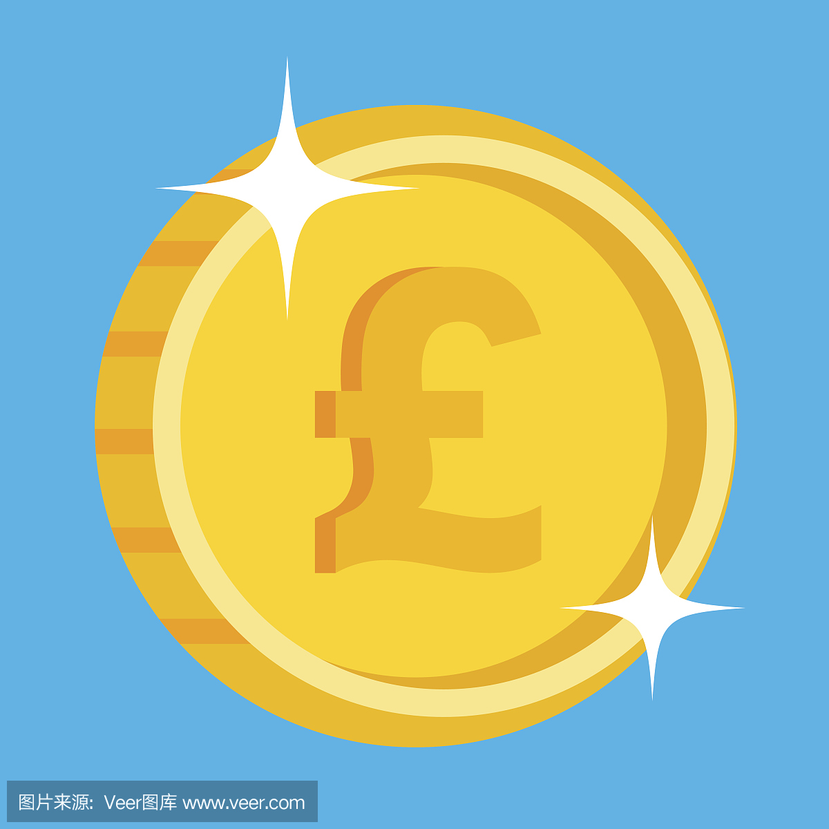 矢量金币图标与英国英镑符号。英国货币
