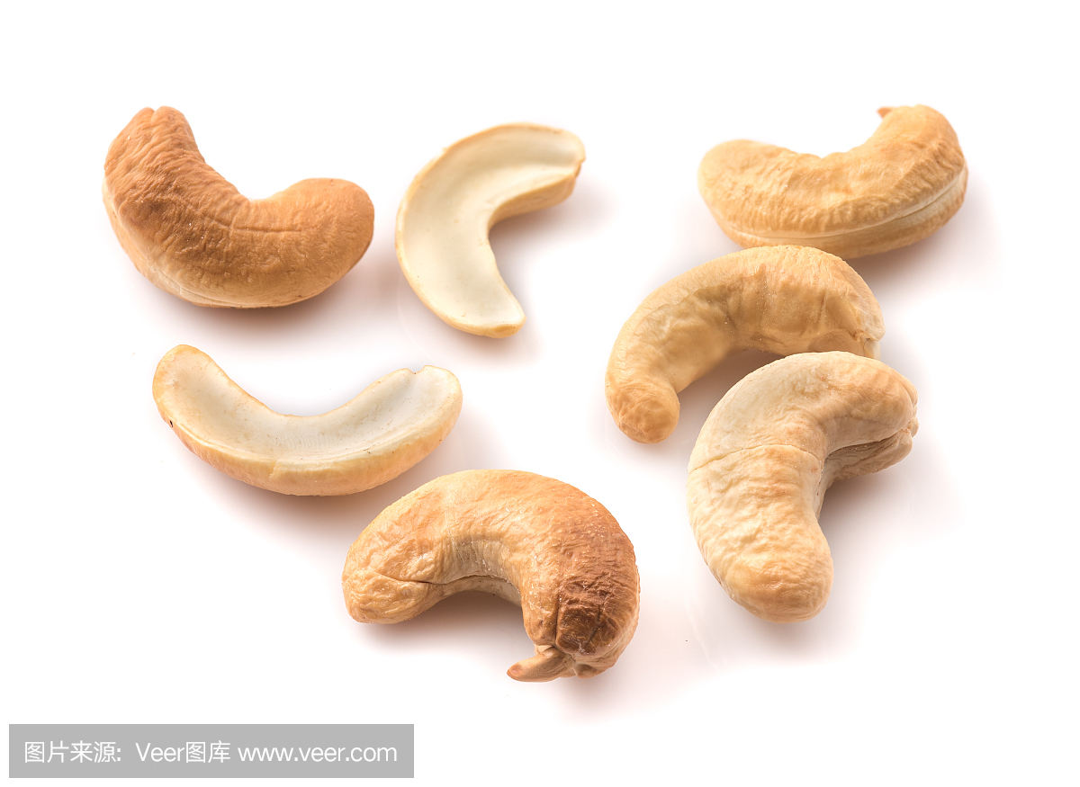 Roasted cashew nuts on white background,Sta