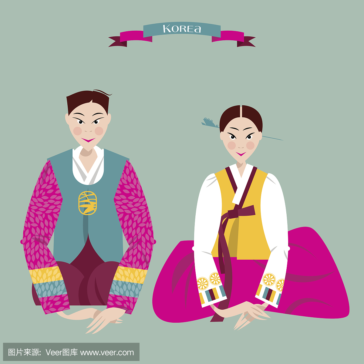 在传统的韩国连衣裙。 Seollal。农历新年