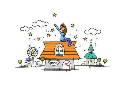 素材(编号:2014041005-150kb 草地上的舞台和弹琴的儿童卡通画矢量图