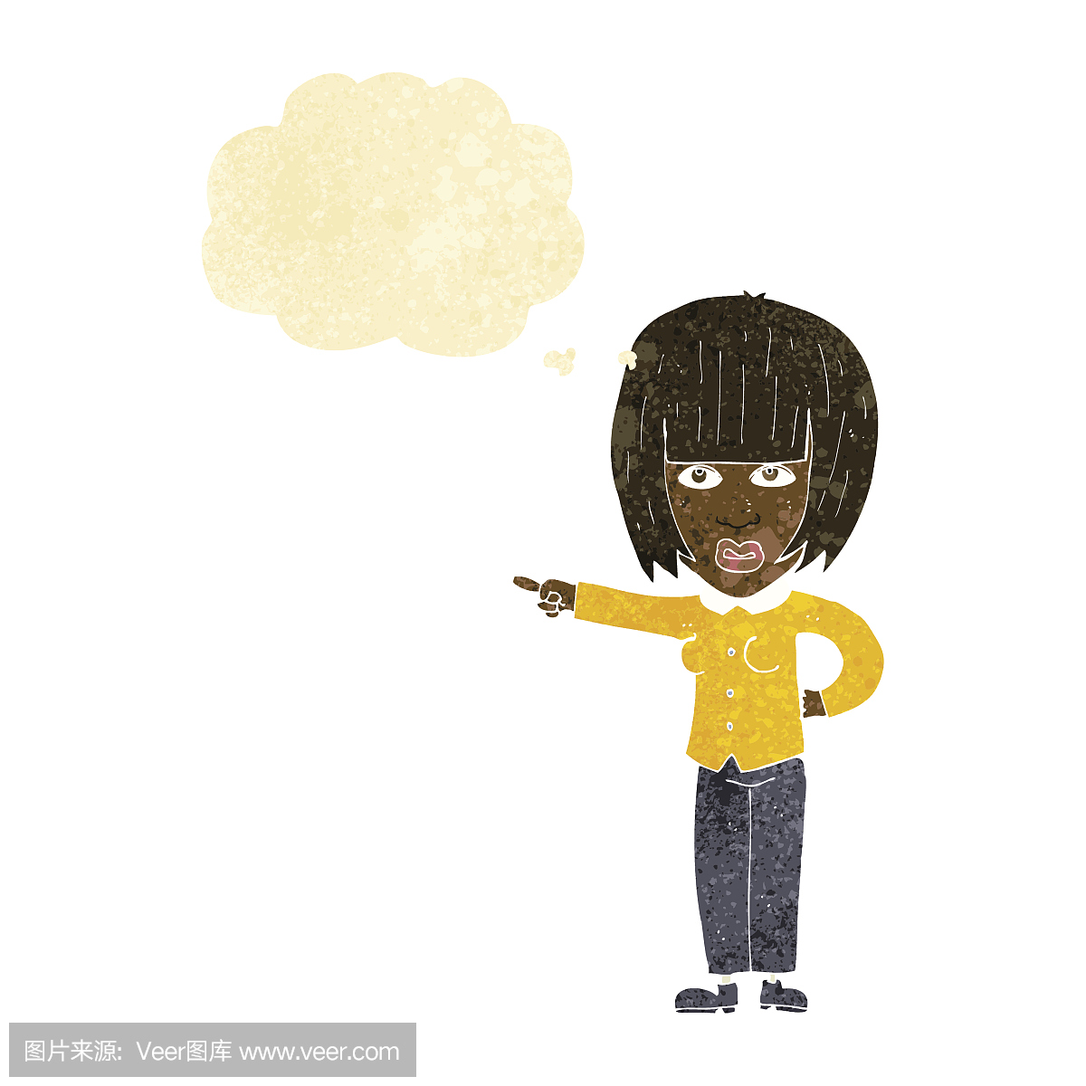 卡通指着恼人的女人与思想泡沫