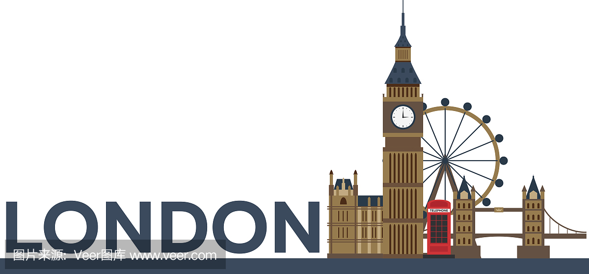 伦敦。英语架构。旅游。旅行插图伦敦市。现代