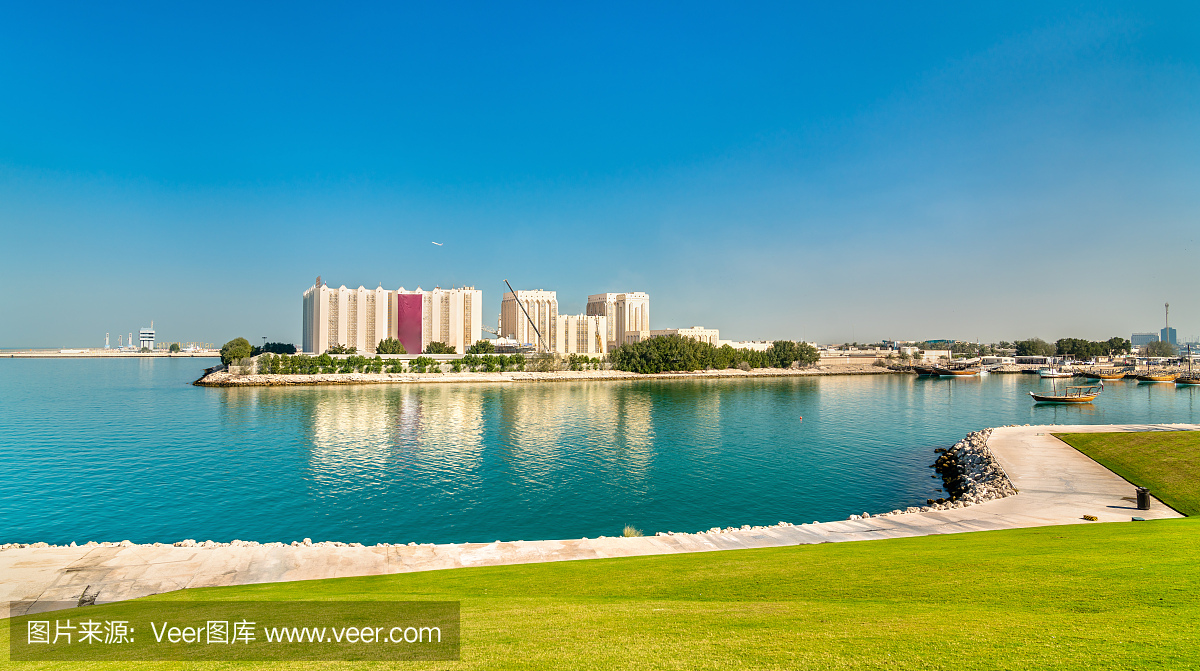面粉厂在卡塔尔首都多哈的视图