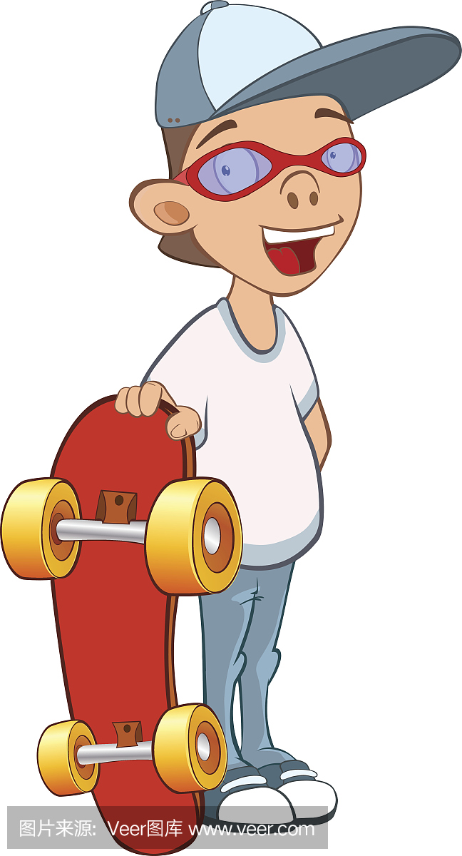 可爱男孩卡通人物滑板插图