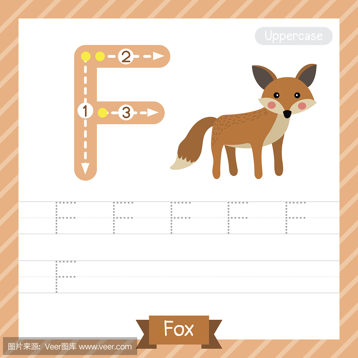 F字母大写狐狸动物追踪工作表
