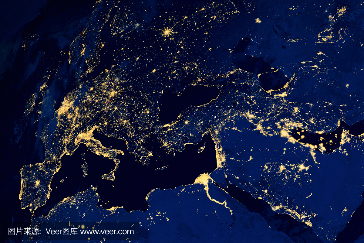欧洲城市夜间卫星地图