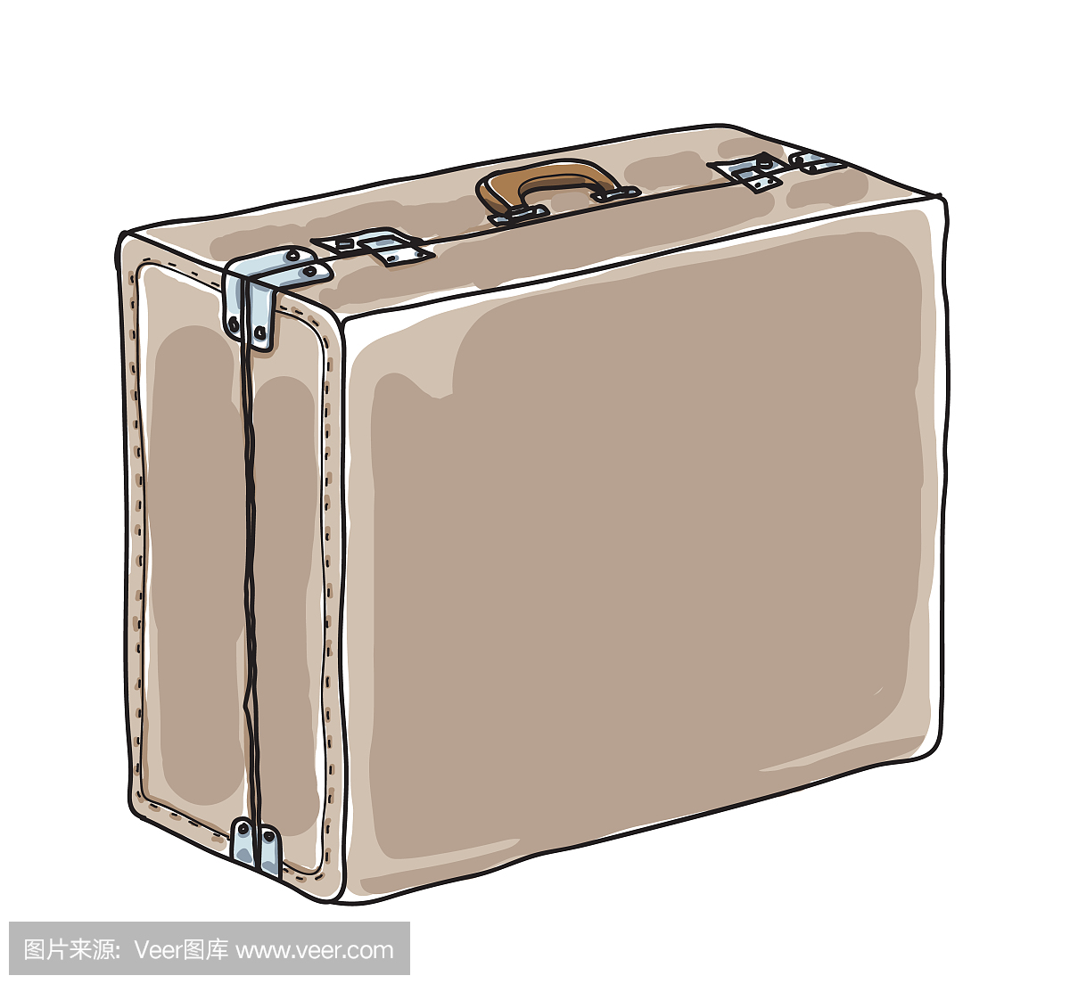 棕色行李,手提箱,复古手绘可爱矢量艺术插画