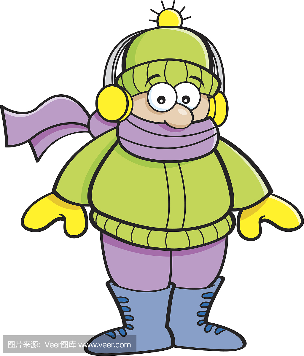 卡通儿童穿冬季服装。