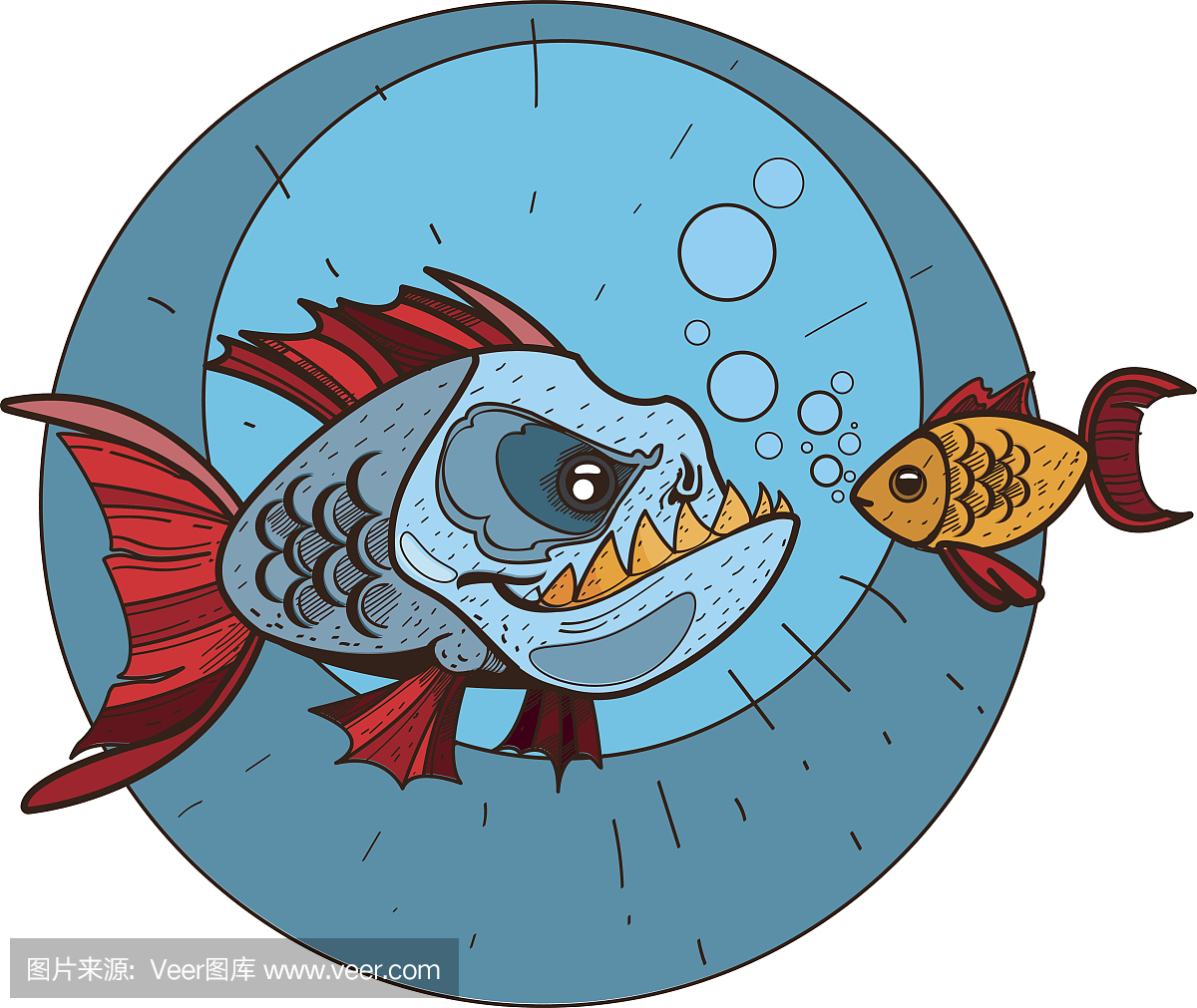 比拉鱼和金鱼。在海洋主题的剪贴画。动物保护