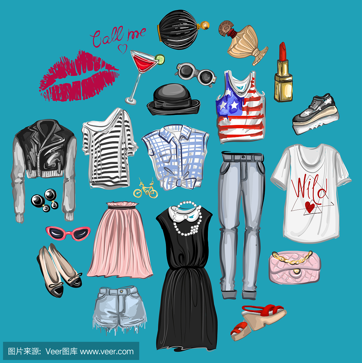 Vector set with fashion and perfume elements D