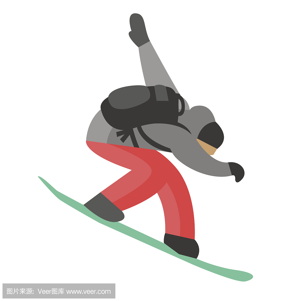 滑雪板跳跃姿势在冬天户外背景