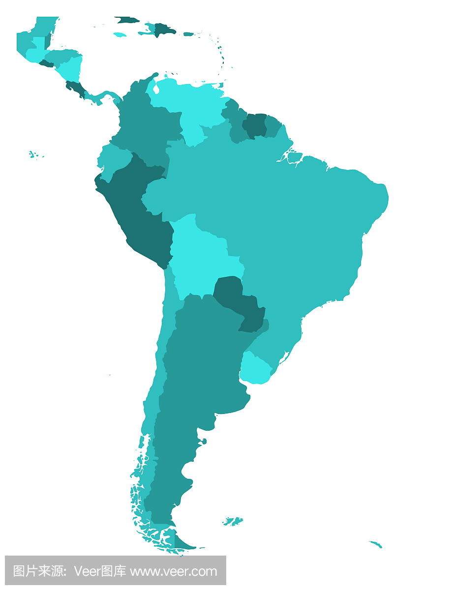南美洲的政治版图。简单的平空白矢量地图在四