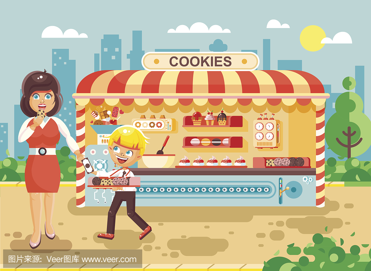 矢量图卡通人物儿童学生男生卖家男孩销售给女