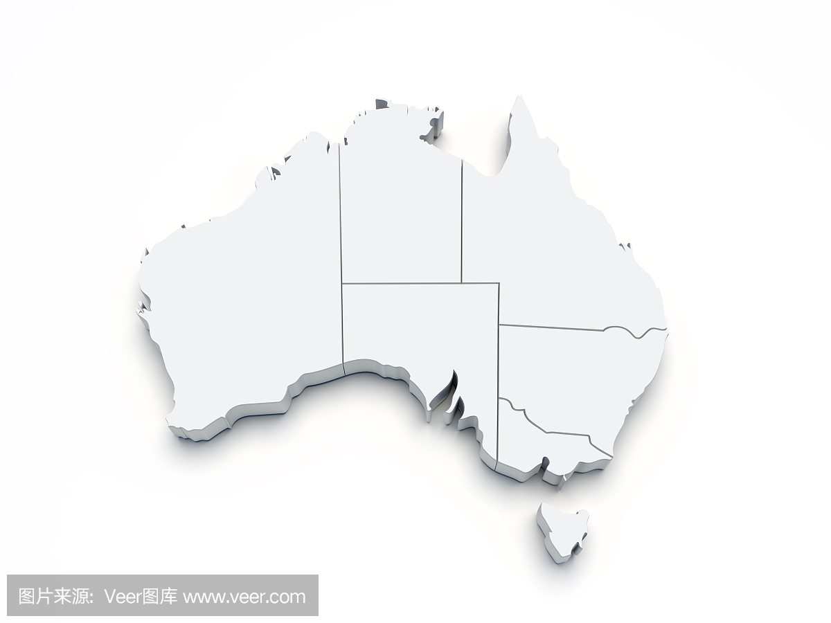 澳大利亚3D地图白色