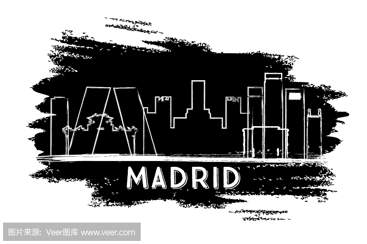 马德里地平线剪影手绘素描