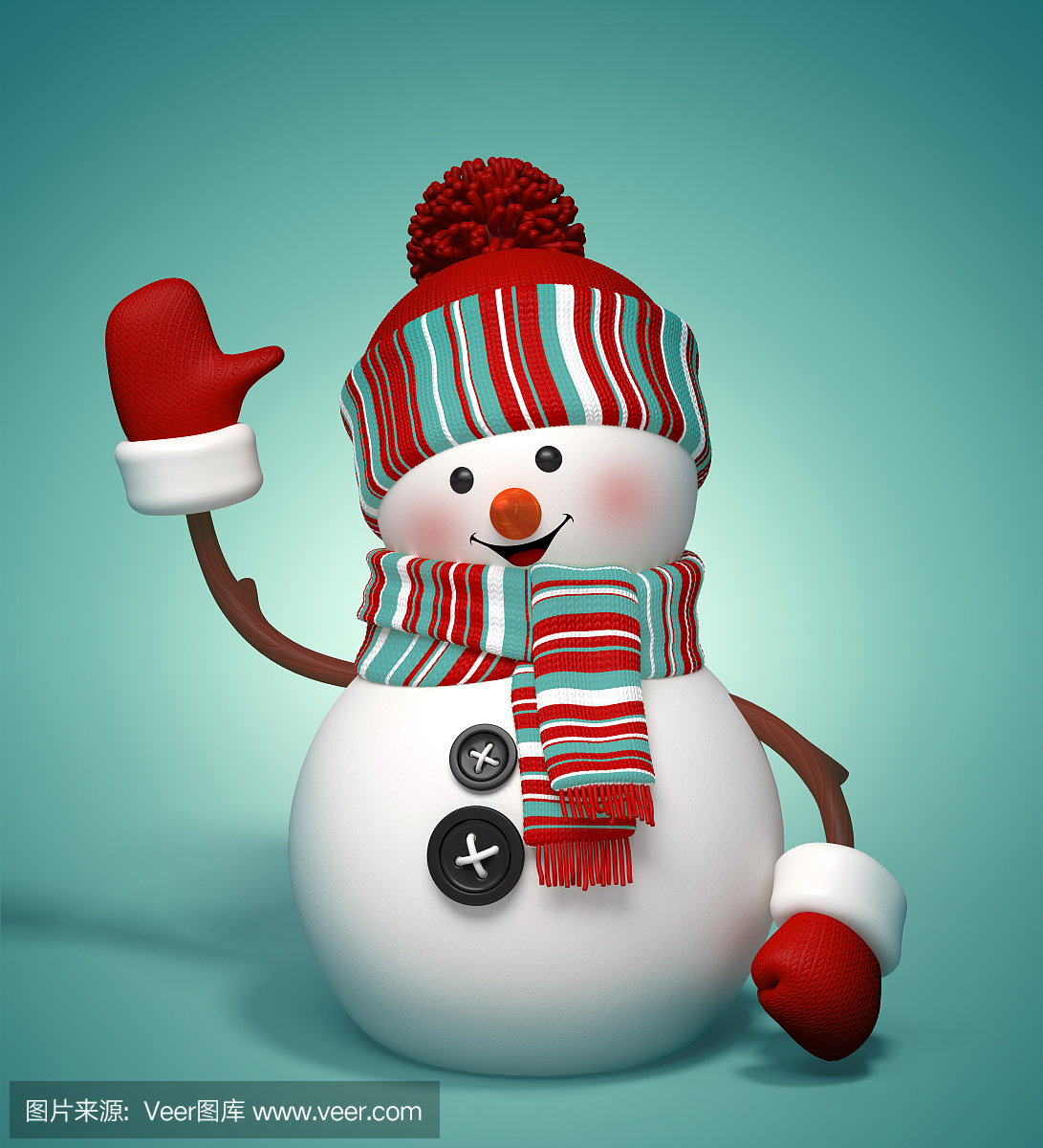 3d可爱的雪人剪贴画,冬天假期的象征,孤立的插