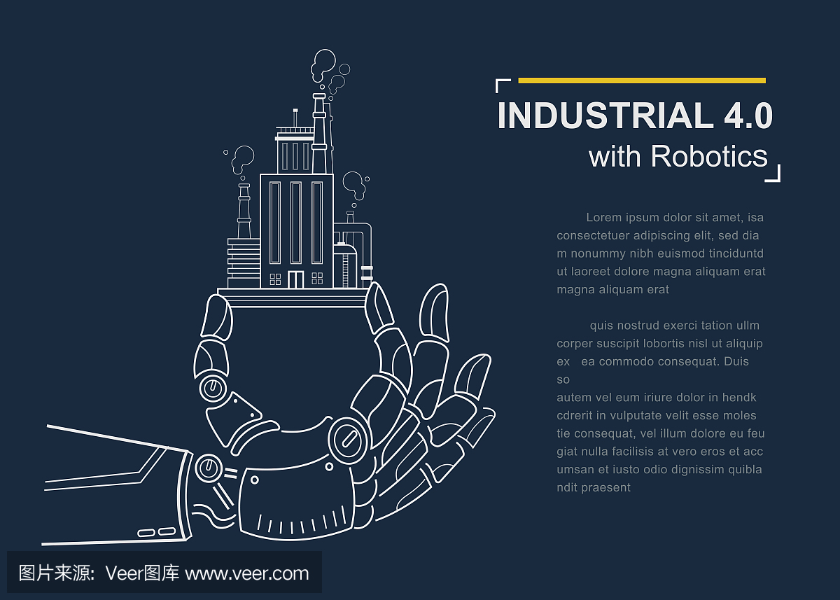 工业4.0与机器人的概念,拿着工厂公司和在工业