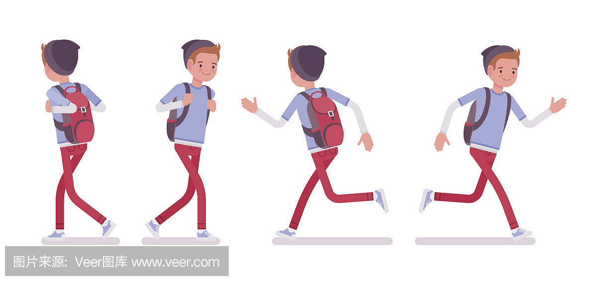 少年男孩走路和跑步姿势