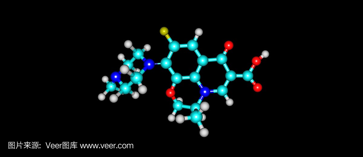 左氧氟沙星分子结构上黑色孤立