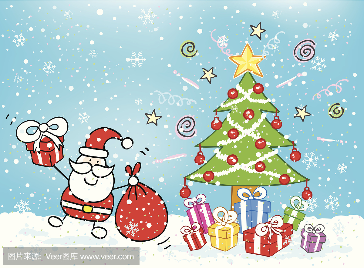 圣诞树和圣诞老人卡通