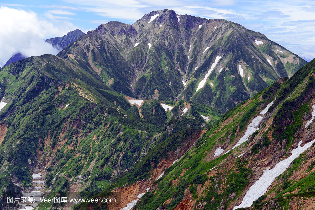 日本北阿尔卑斯山的高山地形,是日本徒步旅行