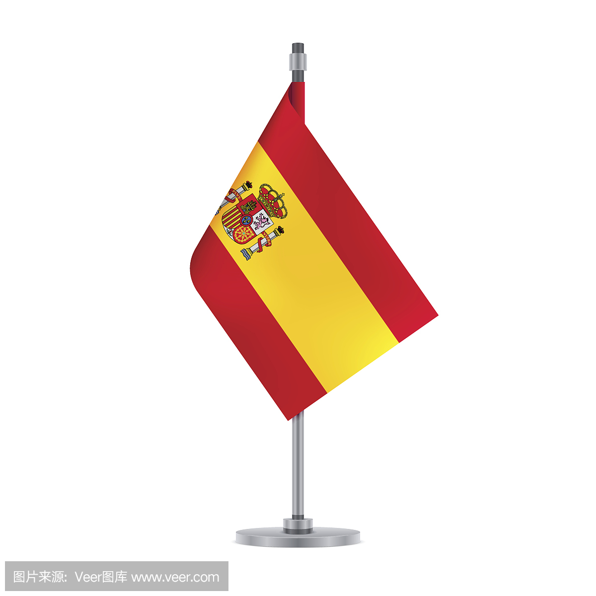 挂在金属杆上的西班牙国旗,矢量图