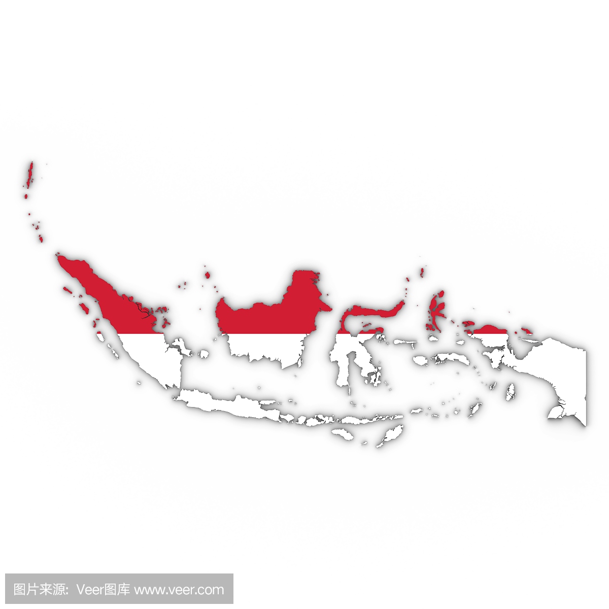 印度尼西亚地图大纲与印度尼西亚国旗在白色与
