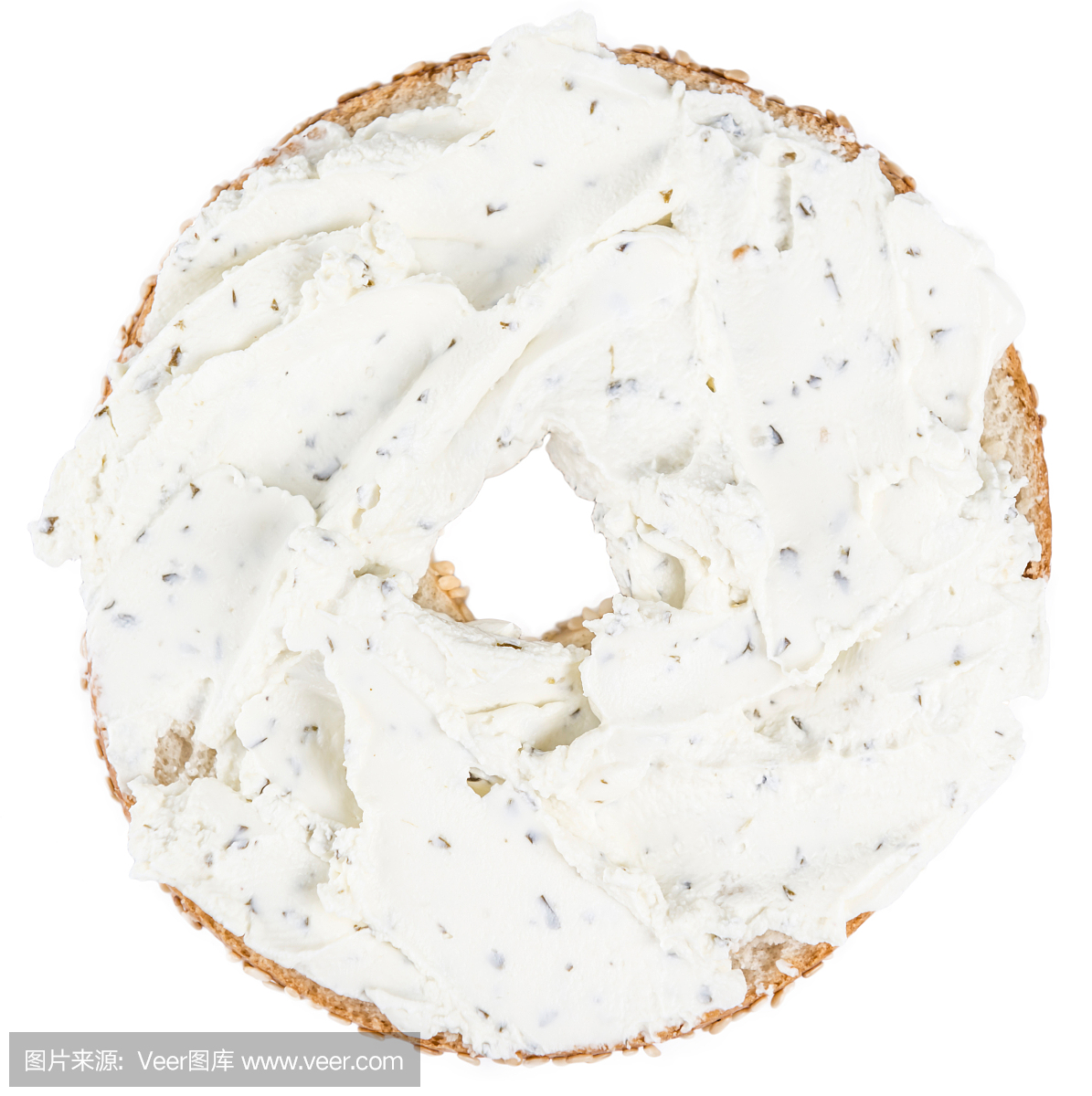 新鲜奶油干酪百吉饼(白色隔离)