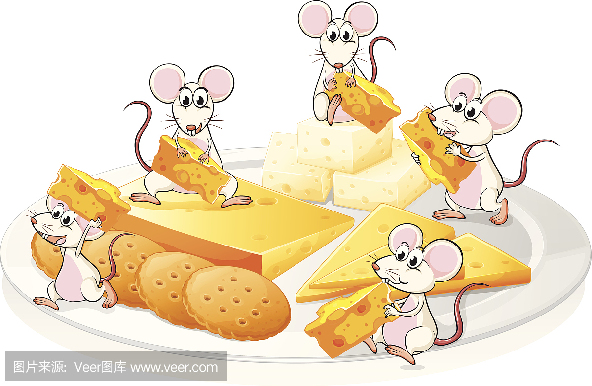 五只老鼠与奶酪和饼干
