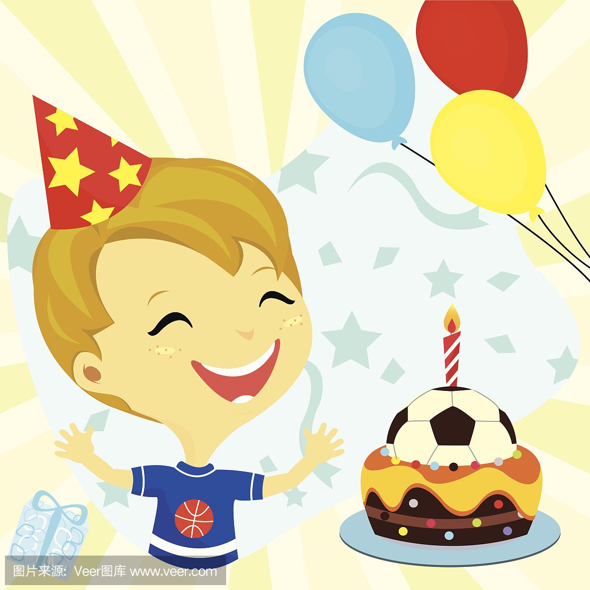 生日快乐派对男孩,蛋糕,气球