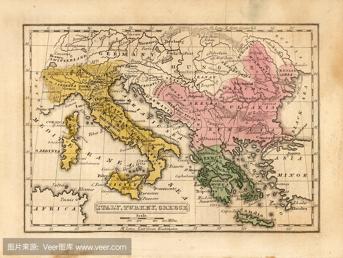意大利,土耳其,希腊复古地图
